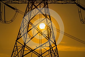 High voltage post,High voltage tower sky sunset background