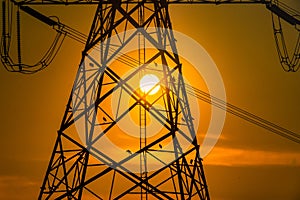 High voltage post,High voltage tower sky sunset background