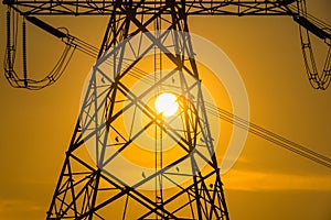 High voltage post,High voltage tower sky sunset background