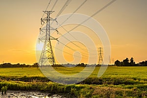 High voltage post,High voltage tower sky sunset background