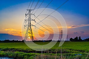 High voltage post,High voltage tower sky sunset background