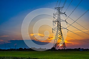 High voltage post,High voltage tower sky sunset background