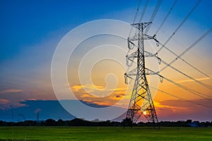 High voltage post,High voltage tower sky sunset background