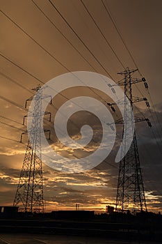 High voltage post sky background.