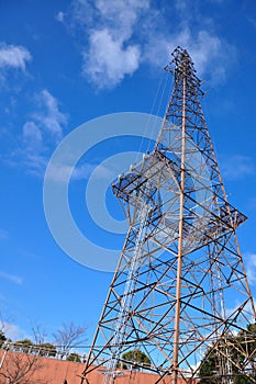 High voltage post sky background.