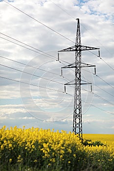 High voltage post, High voltage tower blue sky background, Electricity poles and electric power transmission lines
