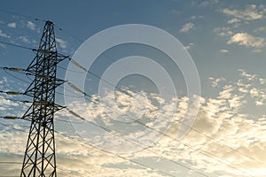 High voltage post tower with sky sunset background