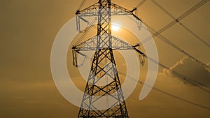 high voltage post,High voltage tower sky sunset background