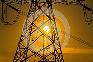 High voltage post,High voltage tower sky sunset background