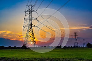 High voltage post,High voltage tower sky sunset background