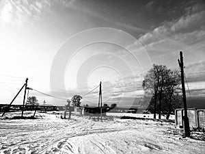 High voltage posts in winter photo