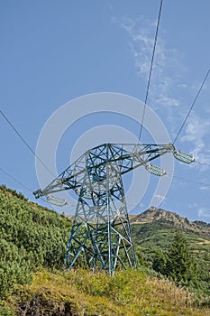 High voltage power line crossing the mountains