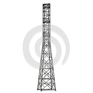 A high-voltage power line tower on a white background. Isolate