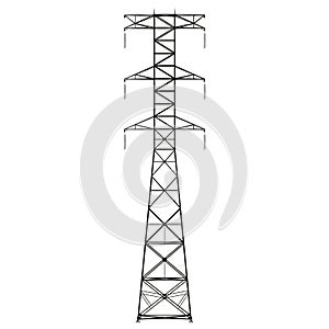 A high-voltage power line tower on a white background. Isolate