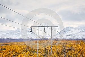 High voltage power lines in Abisko national park, Sweden