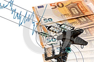 High-voltage power lines on euro banknotes