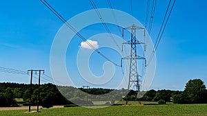 High voltage power lines in the field