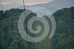 High-voltage power lines on mountains