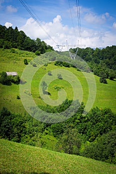 High voltage power lines over the mountains