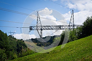High voltage power lines over the mountains