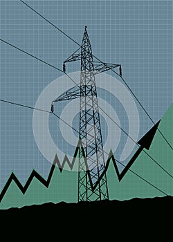 High voltage power lines silhouette