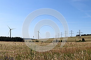 High voltage power lines and wind power plant