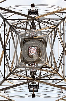 High-Voltage Power Tower from Ground Perspective