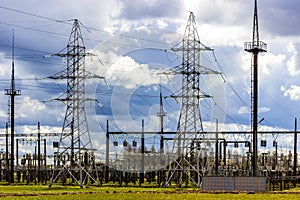 High voltage power tower, lines transmission.