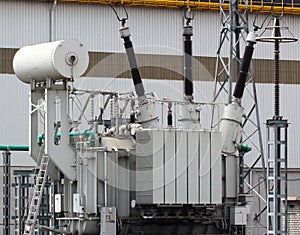 High voltage power transformer on electrical substation