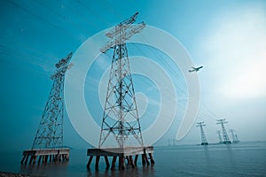 The high-voltage power transmission towers