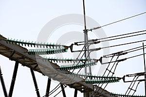 High voltage powerlines of Tennet at powerstation Hessenweg in Zwolle