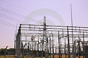 High voltage powerlines of Tennet at powerstation Hessenweg in Zwolle