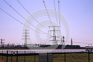 High voltage powerlines of Tennet at powerstation Hessenweg in Zwolle