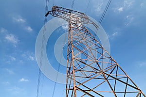 High voltage pylon and blue sky