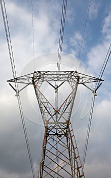 High voltage pylon with electric cables