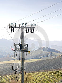 High voltage pylons spoil countryside landscape photo