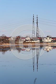 High voltage reflection in the river