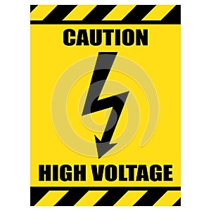 High Voltage Sign. Black arrow isolated in yellow triangle. Warning icon.