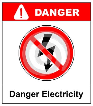 High Voltage Sign. Danger symbol. Black arrow isolated in yellow triangle on white background. Warning icon. Vector