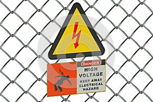 High Voltage sign on guard metallic mesh