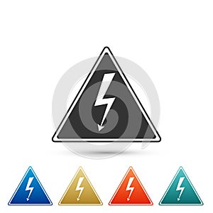 High voltage sign icon isolated on white background. Danger symbol. Arrow in triangle. Warning icon. Set elements in