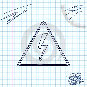 High voltage sign line sketch icon isolated on white background. Danger symbol. Arrow in triangle. Warning icon. Vector