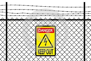 High voltage sign on yellow metal board. Vector.