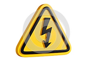 High voltage sign in yellow triangle, symbol warning danger