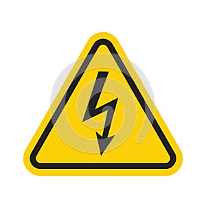 High voltage sign in yellow triangle. Symbol warning danger. Isolated vector illustration