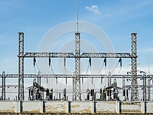 High voltage substation electricity distribution. A power station, electricity supply.