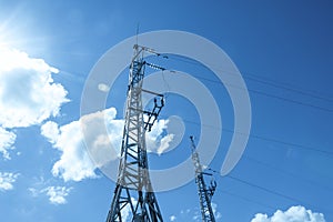 High voltage tower with electricity transmission power lines