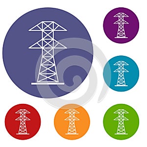 High voltage tower icons set