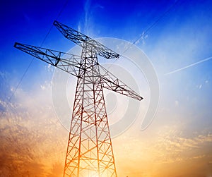 High-voltage tower sky background.