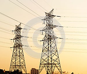 High-voltage tower sky background.